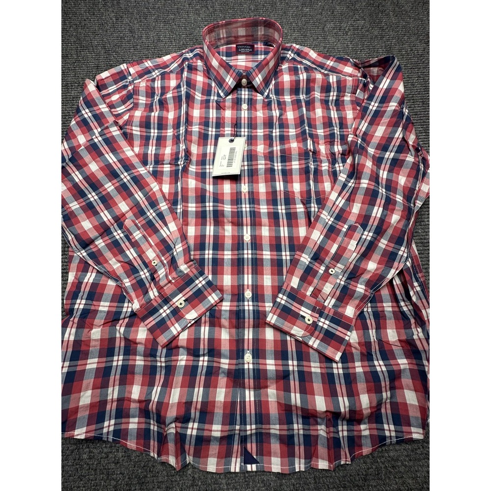 UNTUCKit Shirt Mens 3XL Red Blue‎ White Plaid Long Sleeve Button Up Navarro